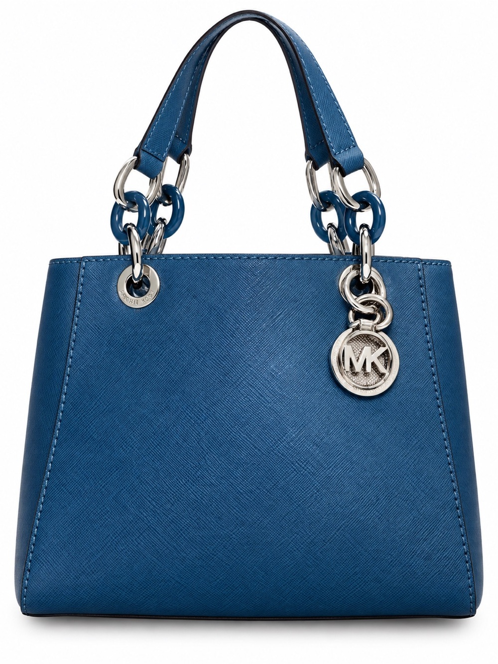 Michael Kors Teal Blue Saffiano Leather Satchel with Silver Hardware